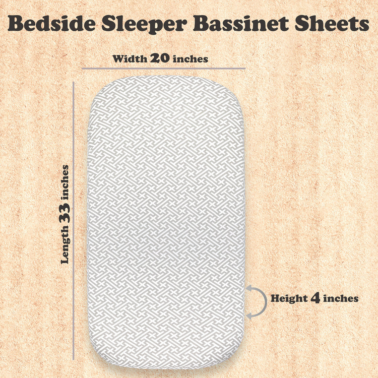 2 Pack Bedside Sleeper Bassinet Fitted Sheets, Organic Cotton, 33x20x4 Inches, Compatible with Pads Size Between 17-21 in Width, 29-33 in Length, and 1.5-4 in Thick