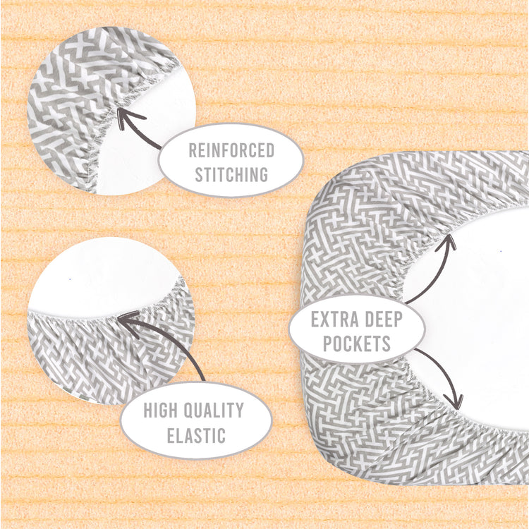 2 Pack Bedside Sleeper Bassinet Fitted Sheets, Organic Cotton, 33x20x4 Inches, Compatible with Pads Size Between 17-21 in Width, 29-33 in Length, and 1.5-4 in Thick