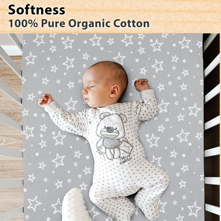 2 Pack Bedside Sleeper Bassinet Fitted Sheets, Organic Cotton, 33x20x4 Inches, Compatible with Pads Size Between 17-21 in Width, 29-33 in Length, and 1.5-4 in Thick