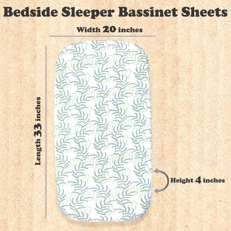 3 Pack Bedside Sleeper Bassinet Fitted Sheets, Organic Cotton, 33x20x4 Inches, Compatible with Pads Size Between 17-21 in Width, 29-33 in Length, and 1.5-4 in Thick