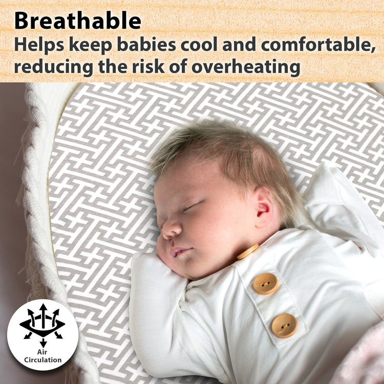 Baby Bassinet Sheet Set for Boy and Girl, 2 Pack Organic Cotton Universal Fitted Bedding Cover for Oval, Hourglass & Rectangle Bassinet Mattress, Fitted Sheets Size 32 x 16 x 4 Inches