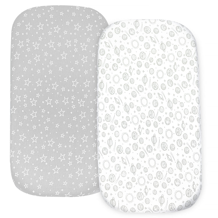 Baby Bassinet Sheet Set for Boy and Girl, 2 Pack Organic Cotton Universal Fitted Bedding Cover for Oval, Hourglass & Rectangle Bassinet Mattress, Fitted Sheets Size 32 x 16 x 4 Inches