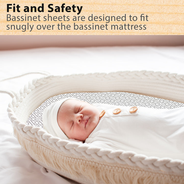 Baby Bassinet Sheet Set for Boy and Girl, 2 Pack Organic Cotton Universal Fitted Bedding Cover for Oval, Hourglass & Rectangle Bassinet Mattress, Fitted Sheets Size 32 x 16 x 4 Inches