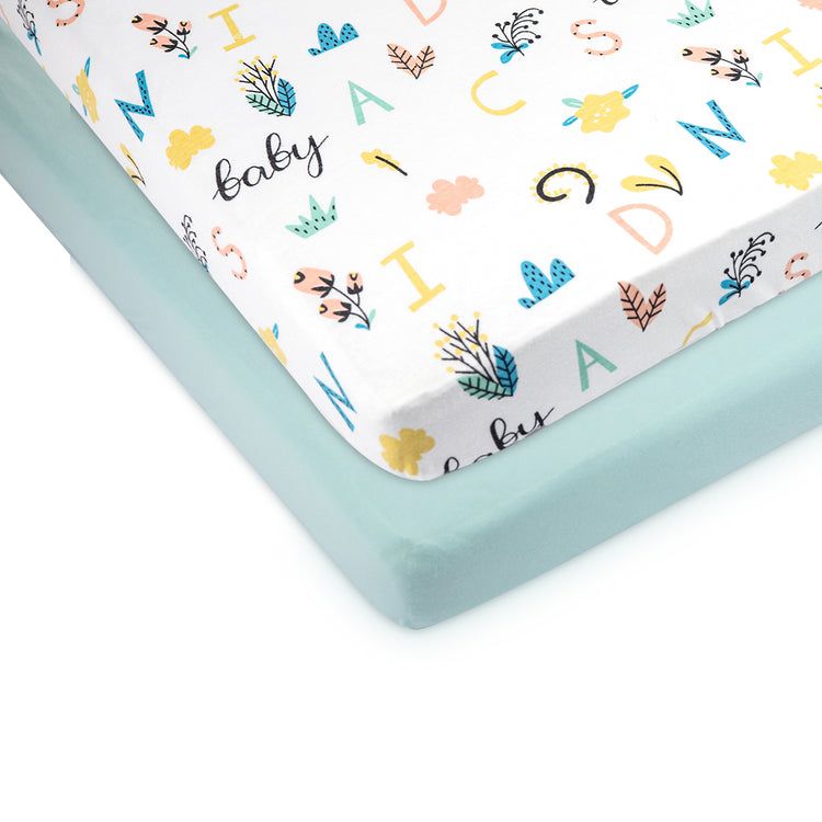 Pack and Play Fitted Sheet, Portable Pack N Plays Mini Crib Sheets, 2 Pack Play Sheets, 100% Jersey Cotton Playard Sheets