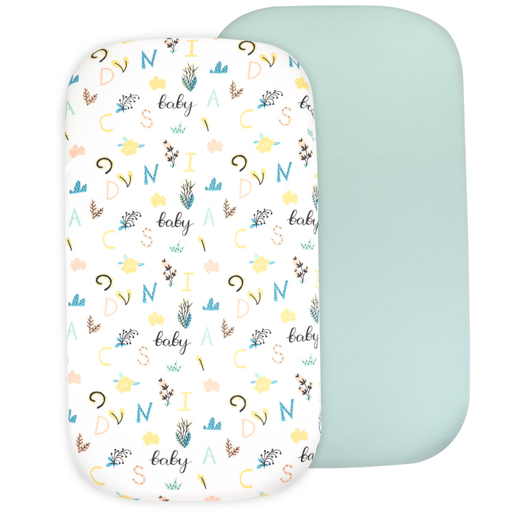 Baby Bassinet Sheet Set for Boy and Girl, 2 Pack Organic Cotton Universal Fitted Bedding Cover for Oval, Hourglass & Rectangle Bassinet Mattress, Fitted Sheets Size 32 x 16 x 4 Inches