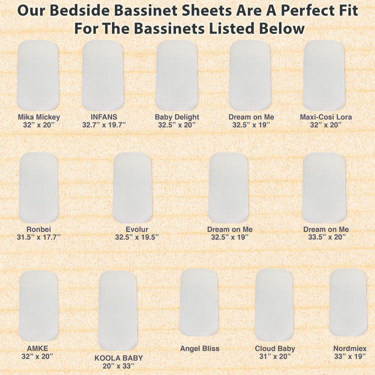 3 Pack Bedside Sleeper Bassinet Fitted Mattress Sheets, Organic Muslin Cotton, 33x20x4 Inches, Compatible with Mattress size Compatible with Pads size between 17-21” in Width, X 29-33” in Length, and 1.5-4’’ Thick