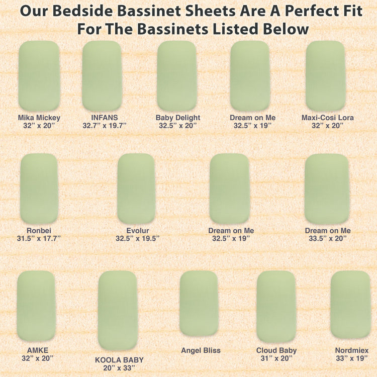 3 Pack Bedside Sleeper Bassinet Fitted Mattress Sheets, Organic Muslin Cotton, 33x20x4 Inches, Compatible with Mattress size Compatible with Pads size between 17-21” in Width, X 29-33” in Length, and 1.5-4’’