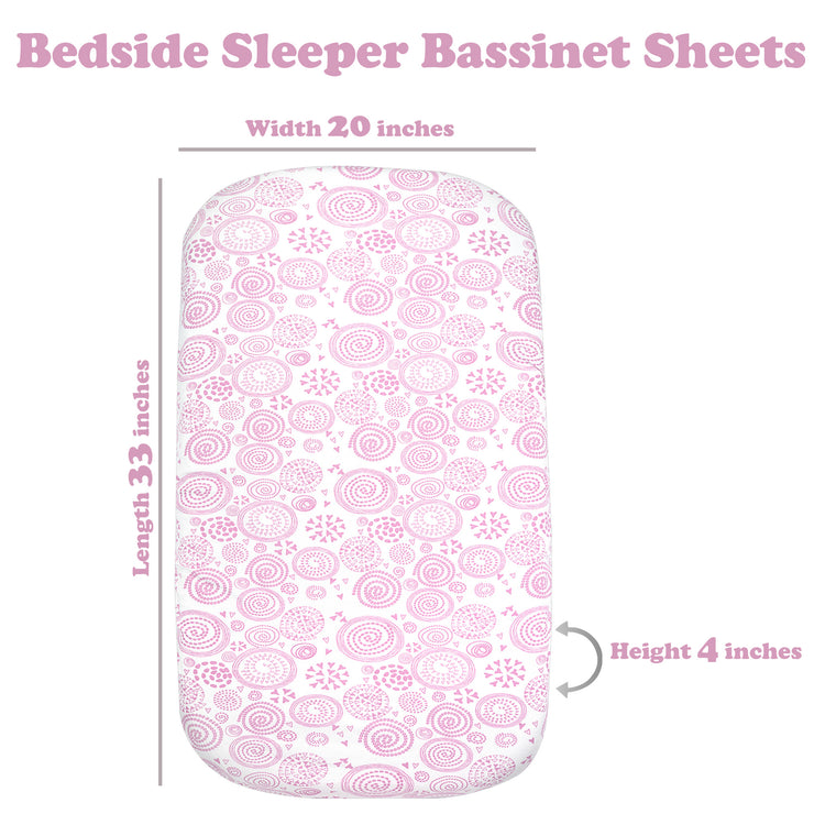 5 Pack Bedside Sleeper Bassinet Fitted Mattress Sheets, Organic Cotton, 33x20x4 Inches, Compatible with Mattress size Compatible with Pads size between 17-21” in Width, X 29-33” in Length, and 1.5-4’’ Thick