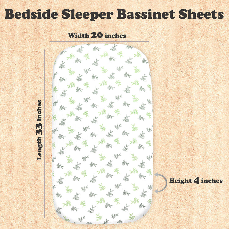 3 Pack Bedside Sleeper Bassinet Fitted Mattress Sheets, Organic Muslin Cotton, 33x20x4 Inches, Compatible with Mattress size Compatible with Pads size between 17-21” in Width, X 29-33” in Length, and 1.5-4’’