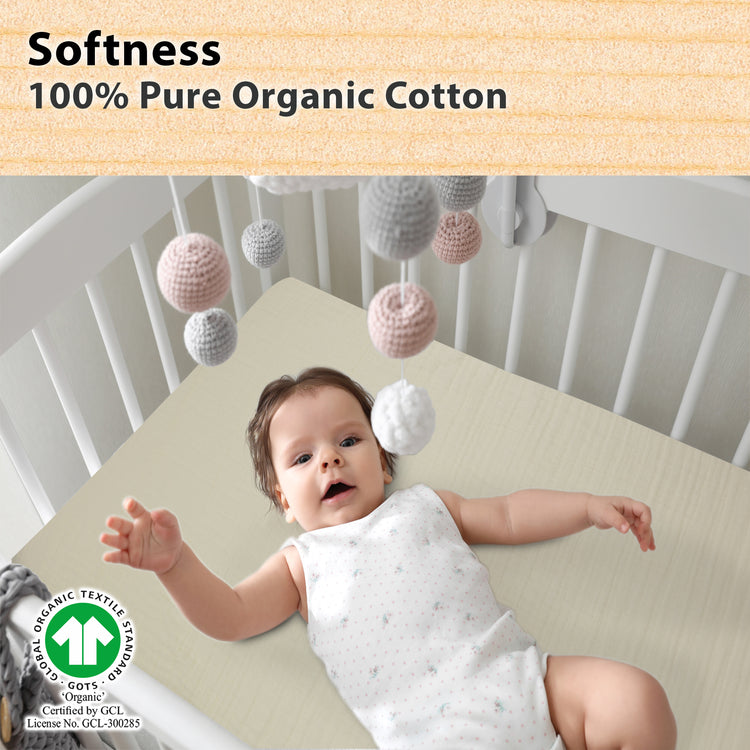 3 Pack Bedside Sleeper Bassinet Fitted Mattress Sheets, Organic Muslin Cotton, 33x20x4 Inches, Compatible with Mattress size Compatible with Pads size between 17-21” in Width, X 29-33” in Length, and 1.5-4’’ Thick