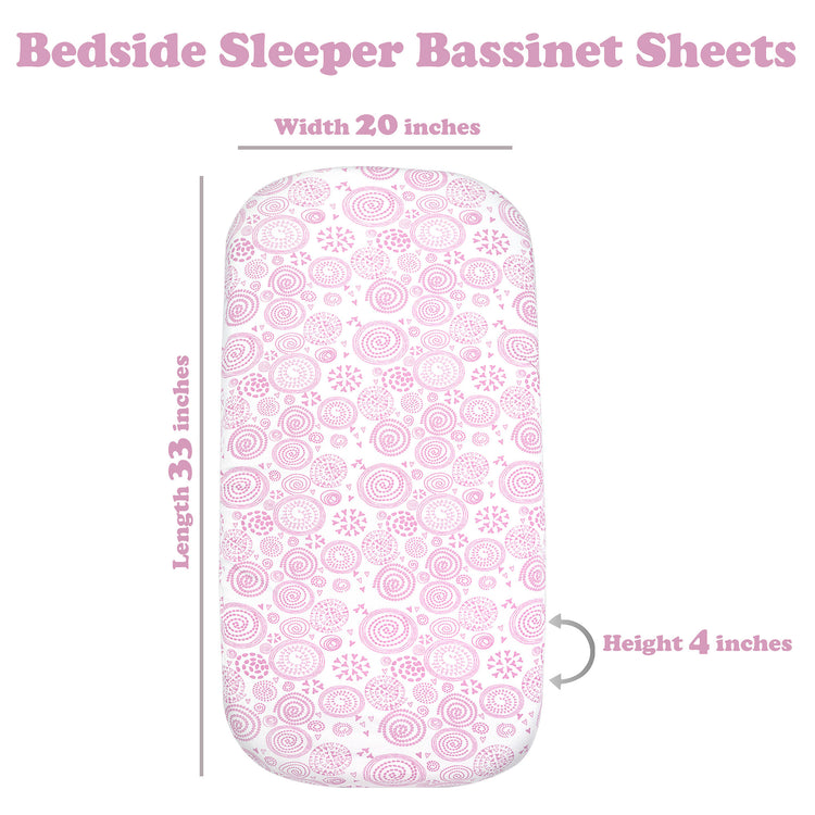 5 Pack Bedside Sleeper Bassinet Fitted Mattress Sheets, Organic Cotton, 33x20x4 Inches, Compatible with Mattress size Compatible with Pads size between 17-21” in Width, X 29-33” in Length, and 1.5-4’’ Thick