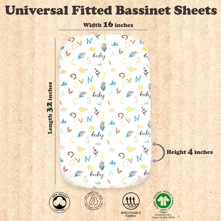 Baby Bassinet Sheet Set for Boy and Girl, 2 Pack Organic Cotton Universal Fitted Bedding Cover for Oval, Hourglass & Rectangle Bassinet Mattress, Fitted Sheets Size 32 x 16 x 4 Inches