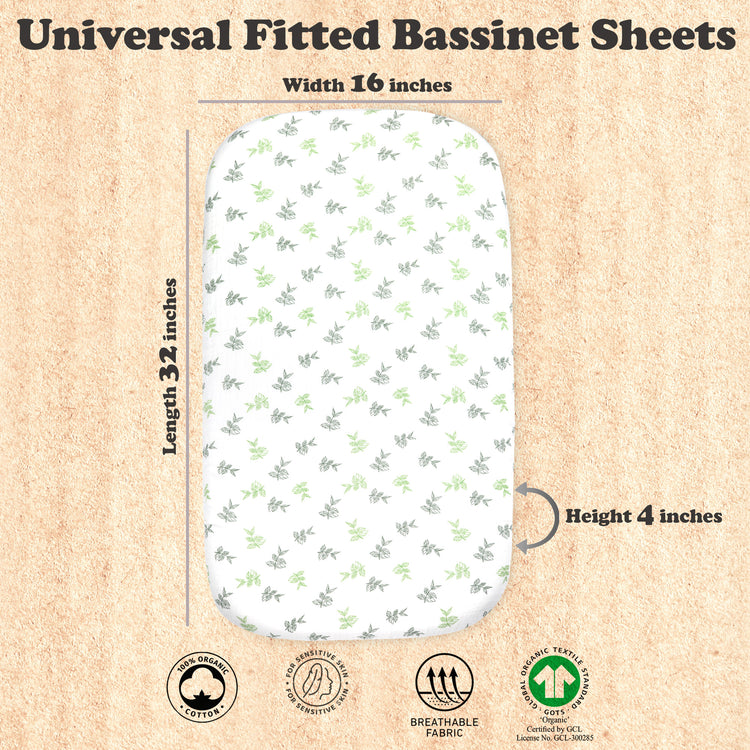 Baby Bassinet Sheet Set for Boy and Girl, 2 Pack Organic Cotton Universal Fitted Bedding Cover for Oval, Hourglass & Rectangle Bassinet Mattress, Fitted Sheets Size 32 x 16 x 4 Inches