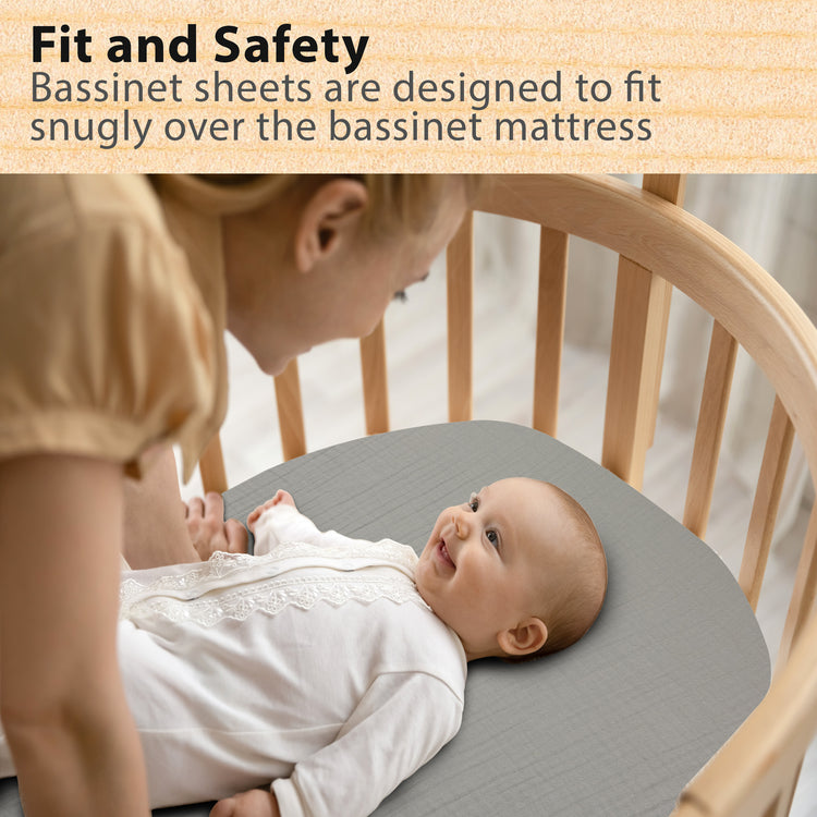 Baby Muslin Bassinet Sheet Set for Boy and Girl, 3 Pack Organic Cotton Universal Fitted Bedding Cover for Oval, Hourglass & Rectangle Bassinet Mattress, Fitted Sheets Size 32 x 16 x 4 Inches