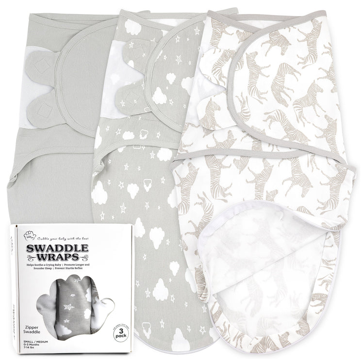 Baby Swaddle Sleep Sacks with Zipper, 3 Pack Newborn Swaddle