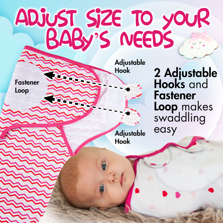 Bublo Baby Swaddle Blanket Boy Girl, 3 Pack Small-Medium Size Newborn Swaddles 0-3 Month, Infant Adjustable Swaddling Sleep Sack, Pink/Fushia