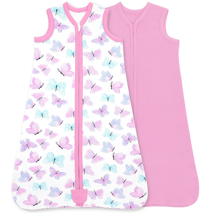 Bublo Baby Wearable Blanket, Cotton Sleep Sacks for 12-18 Months, 2 Pack Girls Sleeping Bag Sack, 2-Way Zipper, 0.5 Tog Breathable Cotton
