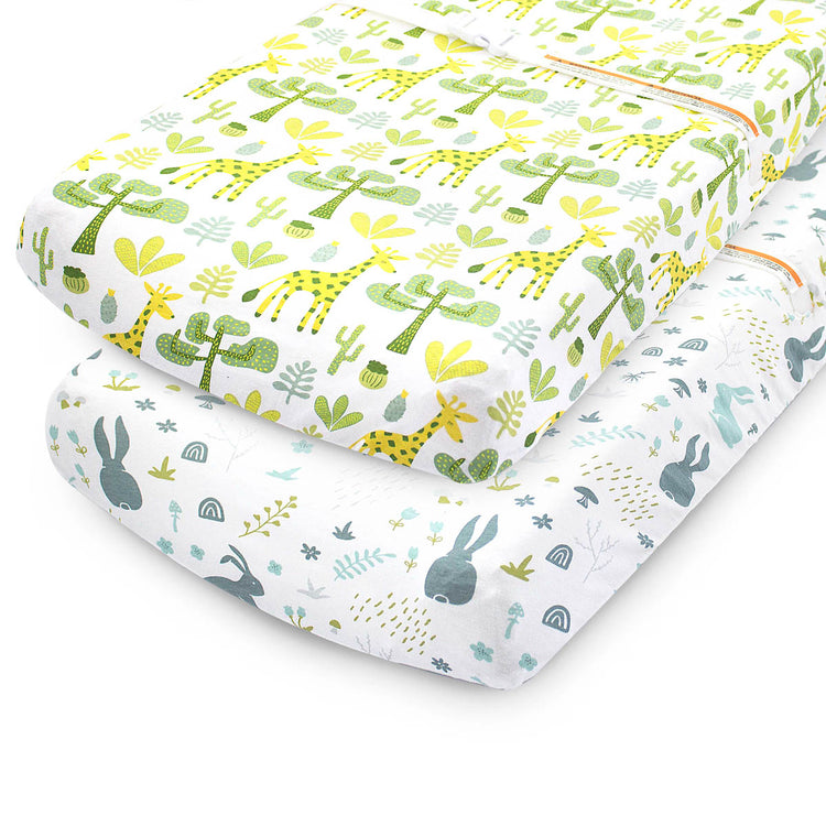 Bublo Baby Changing Pad Cover Sheets Set, 2 Pack, Universal Fitted Changing Table Covers for Boys and Girls, Comfortable Cozy Cradle Sheets, Breathable Soft Jersey Cotton, Fitted 32x15x5 Inches Pads, Green