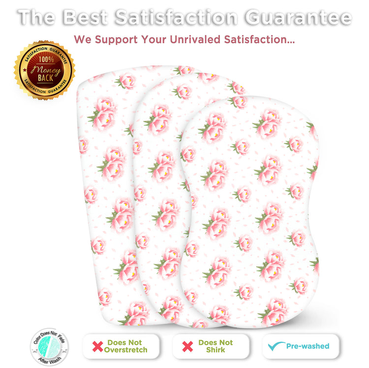 Bublo Baby Bassinet Sheet Set for Boy and Girl, 3 Pack, Universal Fitted for Oval, Hourglass & Rectangle Bassinet Mattress, Fitted Sheets Size 32 x 16 x 4 Inches, Floral