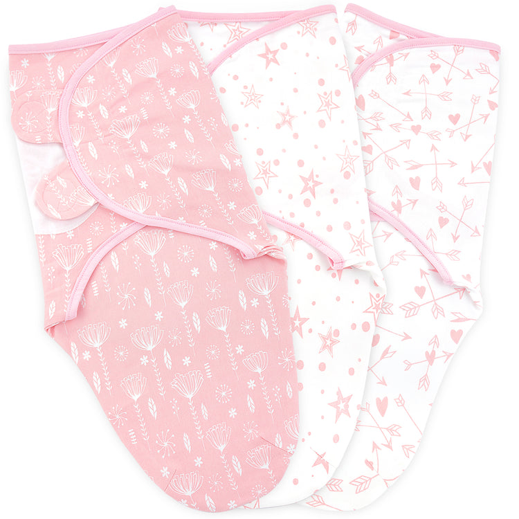 Bublo Baby Swaddle Blanket Boy Girl, 3 Pack Large Size Newborn Swaddles 3-6 Month, Infant Adjustable Swaddling Sleep Sack, Rose Pink