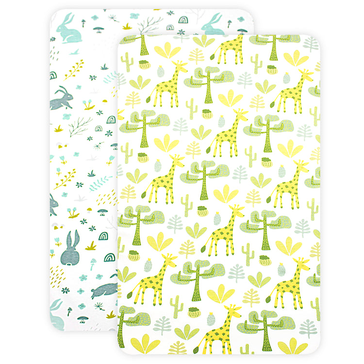 Bubo Baby Pack and Play Fitted Sheet, Portable Pack N Plays Mini Crib Sheets, 2 Pack Play Sheets, 100% Jersey Cotton Playard Sheets, Green