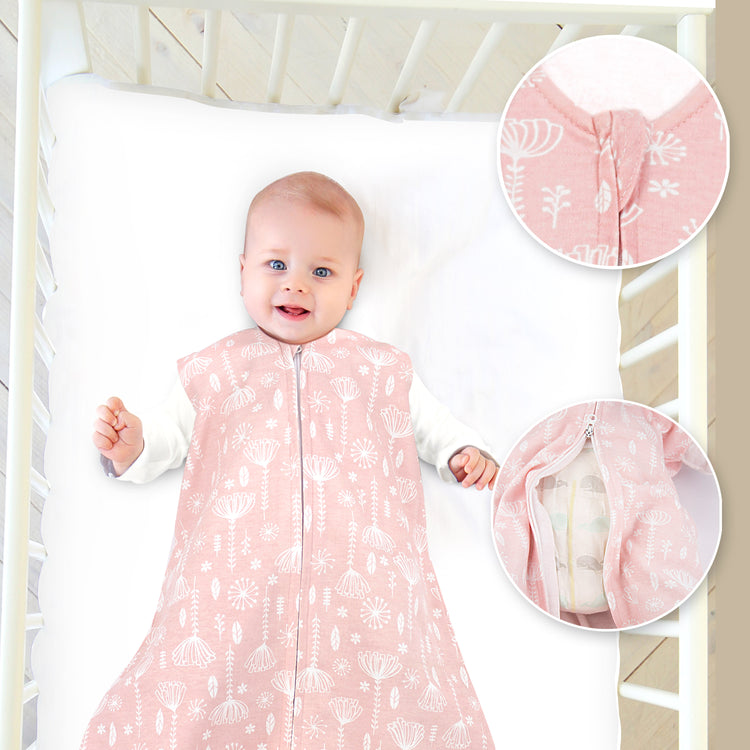 Bublo Baby Baby Wearable Blanket, Cotton Sleep Sacks for 6-12 Months, 2 Pack Unisex Sleeping Bag Sack, Medium Size, 2-Way Zipper, 0.5 Tog Breathable Cotton, Pink