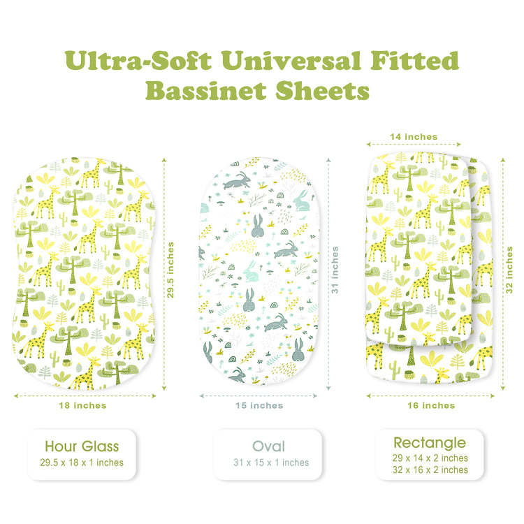 Bublo Baby Bassinet Sheet Set for Boy and Girl, 3 Pack, Universal Fitted for Oval, Hourglass & Rectangle Bassinet Mattress, Fitted Sheets Size 32 x 16 x 4 Inches, Green