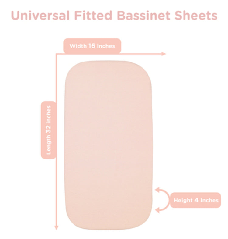 Bublo Baby Bassinet Sheet Set for Boy and Girl, 3 Pack, Universal Fitted for Oval, Hourglass & Rectangle Bassinet Mattress, Fitted Sheets Size 32 x 16 x 4 Inches, Pink