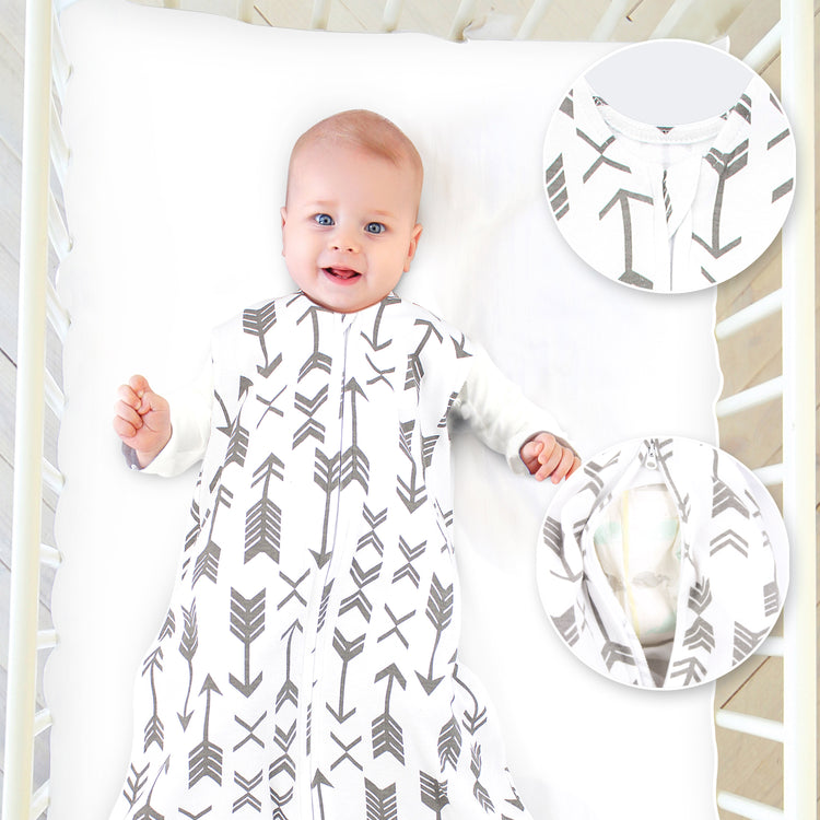Bublo Baby Wearable Blanket, Cotton Sleep Sacks for 12-18 Months, 2 Pack Unisex Sleeping Bag Sack, Large Size, 2-Way Zipper, 0.5 Tog Breathable Cotton, Grey