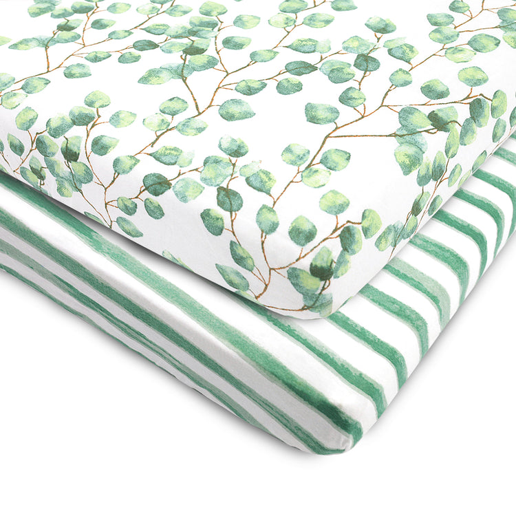 Bubo Baby Pack and Play Fitted Sheet, Portable Pack N Plays Mini Crib Sheets, 2 Pack Play Sheets, 100% Jersey Cotton Playard Sheets, Green Leaf