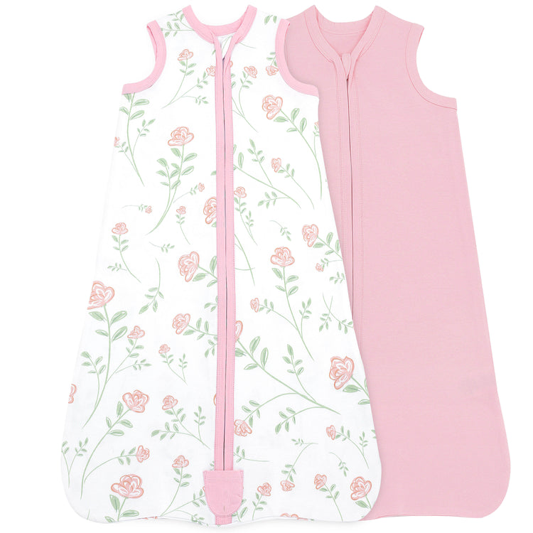 Bublo Baby Wearable Blanket, Cotton Sleep Sacks for 12-18 Months, 2 Pack Girls Sleeping Bag Sack, 2-Way Zipper, 0.5 Tog Breathable Cotton, Pink