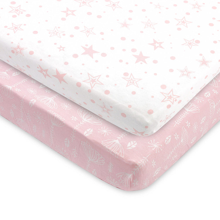 Bubo Baby Pack and Play Fitted Sheet, Portable Pack N Plays Mini Crib Sheets, 2 Pack Play Sheets, 100% Jersey Cotton Playard Sheets, Pink