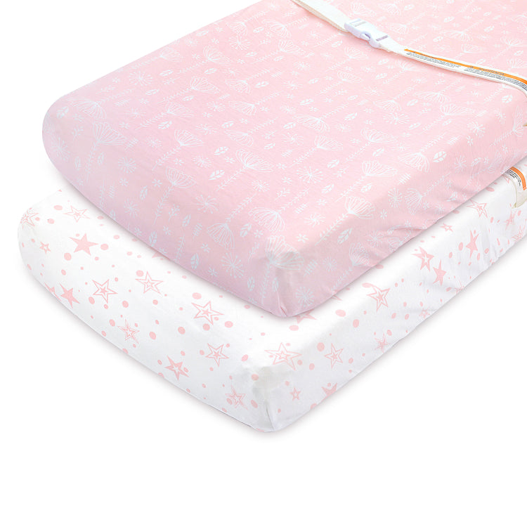 Bublo Baby Changing Pad Cover Sheets Set, 2 Pack, Universal Fitted Changing Table Covers for Boys and Girls, Comfortable Cozy Cradle Sheets, Breathable Soft Jersey Cotton, Fitted 32x15x5 Inches Pads, Floral